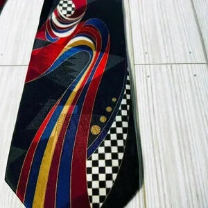 Pierre Cardin 100% Silk men's vintage neck tie - hidden art, checkered flag